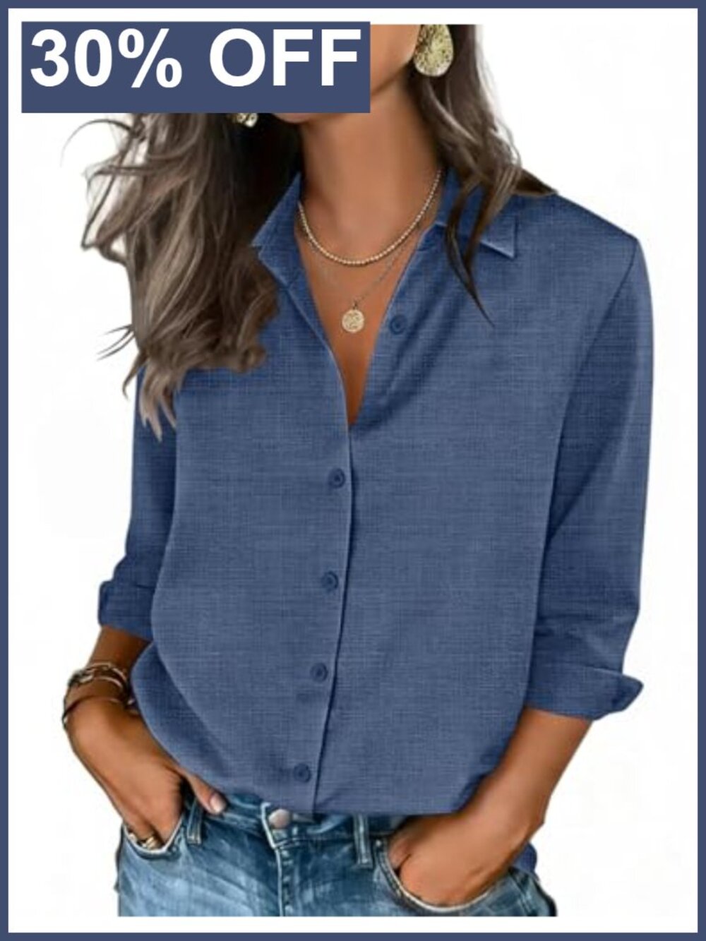 Women's 3/4 Sleeve Button Down V-Neck Blouse Business Casual Stretch Top